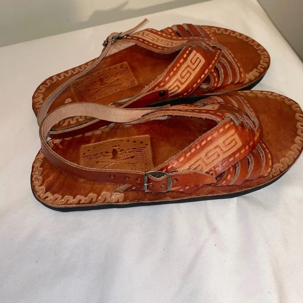 Don Porfirio Kids Brown Leather Huarache Sandals Mexican Hand Tooled Size 4